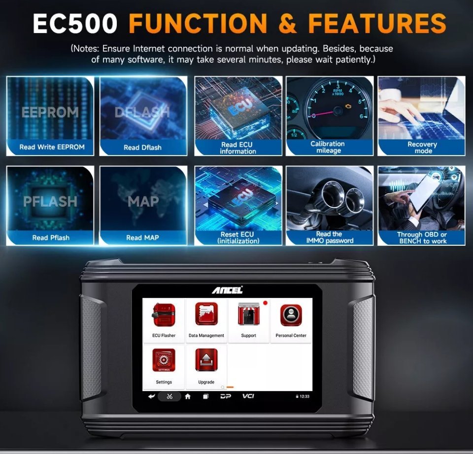 ANCEL EC500 Automotive ECM ECU Flashing Cloning Reset Car Initialization Tool - Image 3